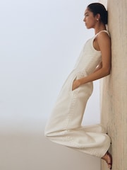 Reiss White Max Atelier Whipstitch Wide Leg Jumpsuit - Image 6 of 8
