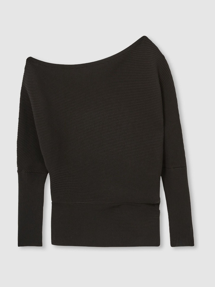 Schokoladenbraun - Reiss Lorna Asymmetric Draped Knitted Jumper - Bild 2 von 5 Schokoladenbraun - Reiss Lorna Asymmetric Draped Knitted Jumper - Bild 2 von 5