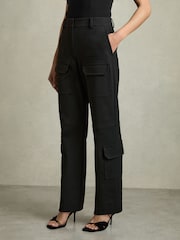 Reiss Black Camilla Wide-Leg Combat Trousers - Image 3 of 7