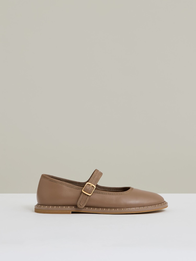 Reiss Taupe Nicole Leather Mary-Jane Shoes - Image 1 of 6