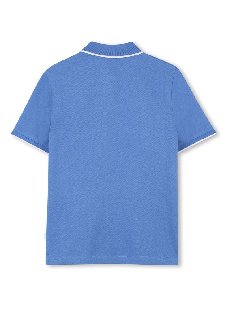 BOSS Blue Logo Short Sleeve Pique 100% Cotton Polo Shirt - Image 2 of 2