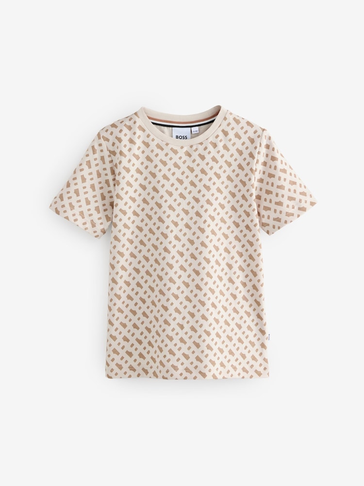 BOSS Natural All Over Logo Short Sleeve T-Shirt - Image 1 of 4
