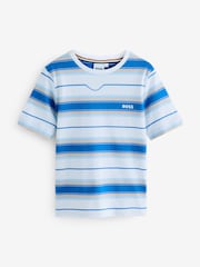 BOSS Blue Striped Short Sleeve Logo T-Shirt - Image 1 of 4