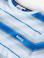 BOSS Blue Striped Short Sleeve Logo T-Shirt - Image 3 of 4