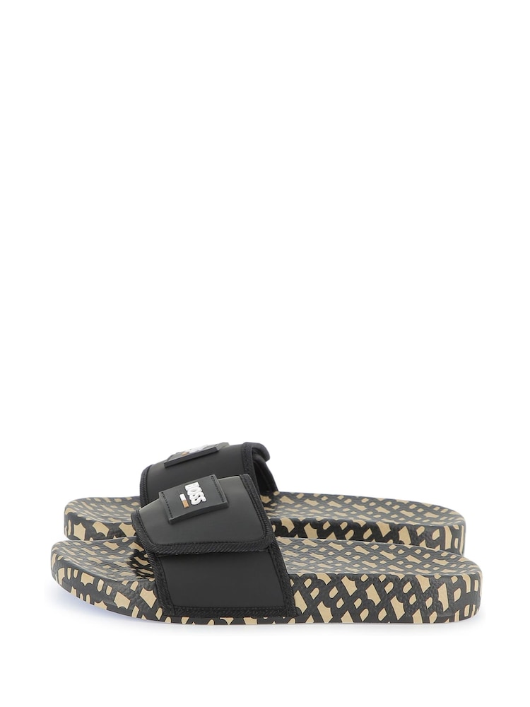 BOSS Black All Over Print Logo Sliders With Touch Fastening - Image 1 of 7