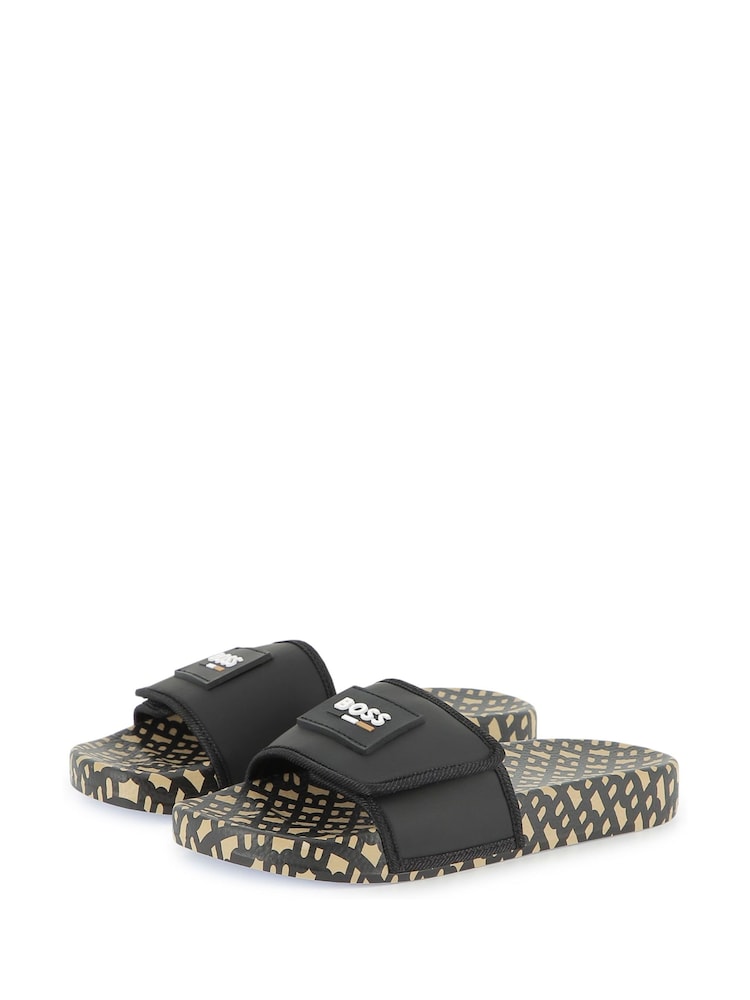 BOSS Black All Over Print Logo Sliders With Touch Fastening - Image 2 of 7