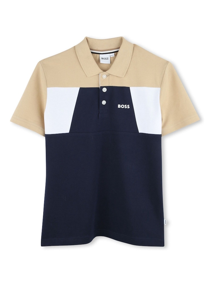 BOSS Blue Colour Block Short Sleeve Polo Shirt - Image 1 of 3