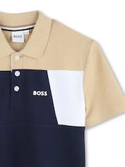 BOSS Blue Colour Block Short Sleeve Polo Shirt - Image 3 of 3