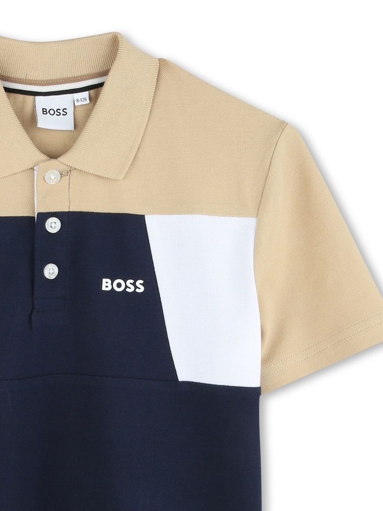 BOSS Blue Colour Block Short Sleeve Polo Shirt - Image 3 of 3 BOSS Blue Colour Block Short Sleeve Polo Shirt - Image 3 of 3
