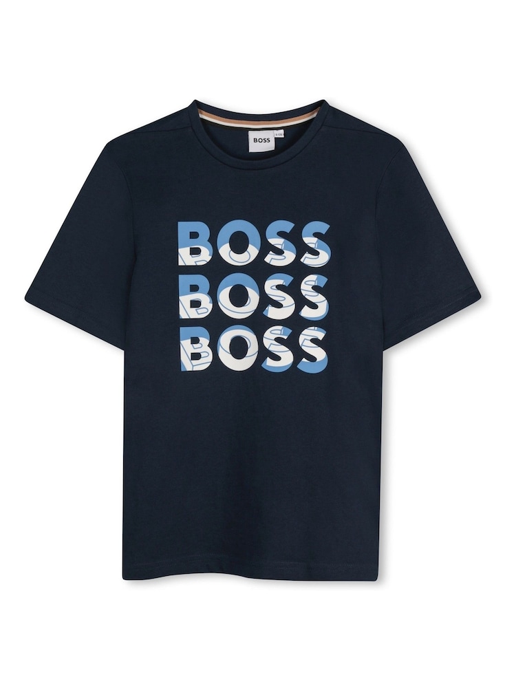 تيشرت بكُم قصير بشعار ثلاثي من BOSS - صورة 1 من 4