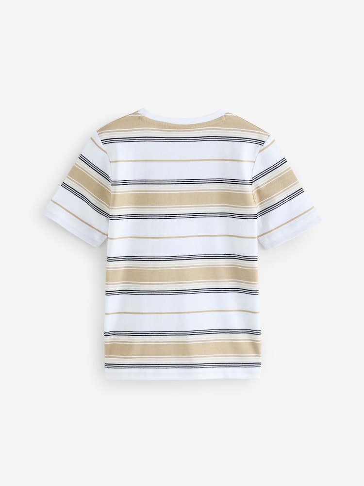 BOSS Natural Striped Short Sleeve Logo T-Shirt - Image 2 of 5 BOSS Natural Striped Short Sleeve Logo T-Shirt - Image 2 of 5
