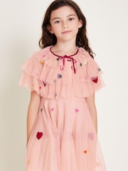 Monsoon Pink Applique Heart Ruffle Cape - Image 1 of 3