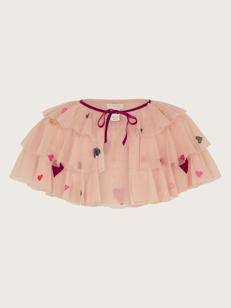Monsoon Pink Applique Heart Ruffle Cape - Image 2 of 3