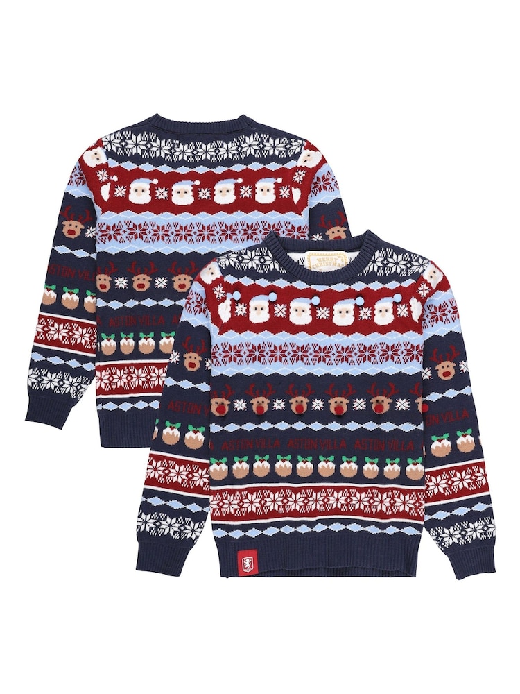 Fanatics Kids Blue Aston Villa Fairisle Christmas Jumper - Image 1 of 3 Fanatics Kids Blue Aston Villa Fairisle Christmas Jumper - Image 1 of 3