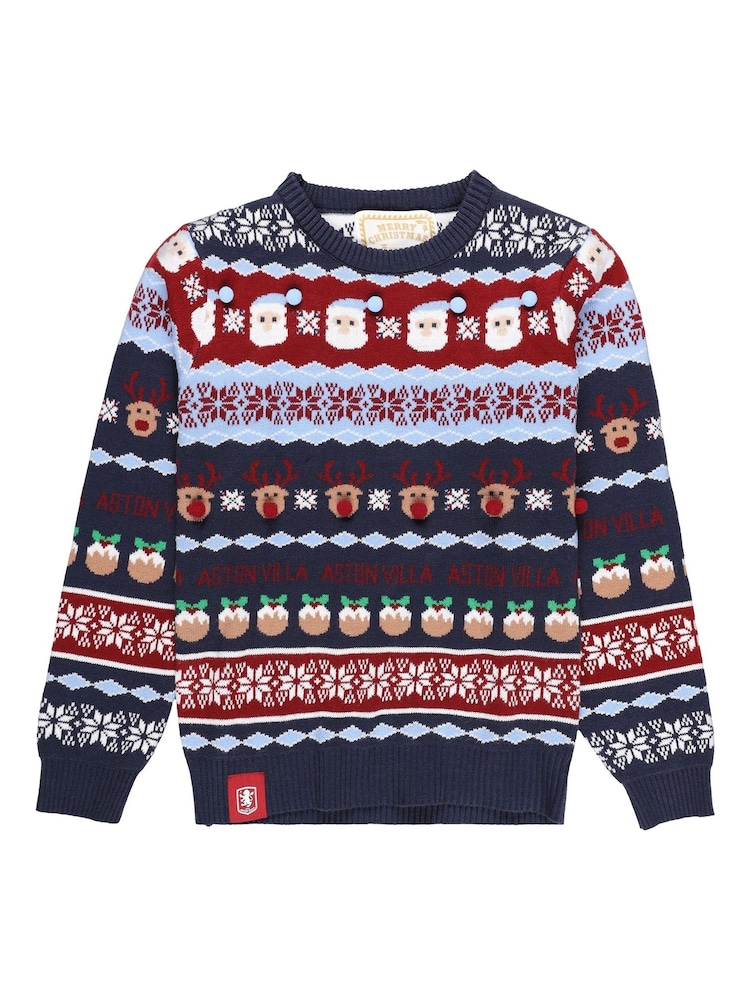 Fanatics Kids Blue Aston Villa Fairisle Christmas Jumper - Image 3 of 3 Fanatics Kids Blue Aston Villa Fairisle Christmas Jumper - Image 3 of 3