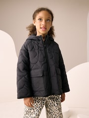 Black Shower Resistant Heart Quilt Padded Jacket (3-16yrs) - Image 1 of 9