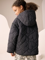 Black Shower Resistant Heart Quilt Padded Jacket (3-16yrs) - Image 3 of 9