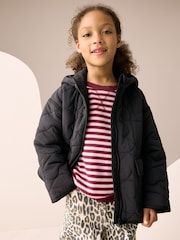 Black Shower Resistant Heart Quilt Padded Jacket (3-16yrs) - Image 4 of 9