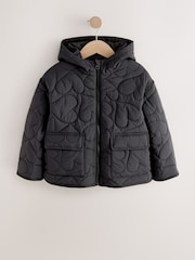 Black Shower Resistant Heart Quilt Padded Jacket (3-16yrs) - Image 5 of 9