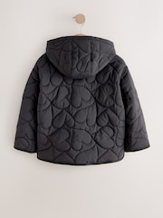 Black Shower Resistant Heart Quilt Padded Jacket (3-16yrs) - Image 7 of 9