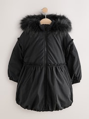 Black Shower Resistant Puffball Hem Padded Coat (3-16yrs) - Image 1 of 6
