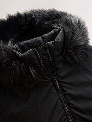 Black Shower Resistant Puffball Hem Padded Coat (3-16yrs) - Image 10 of 10