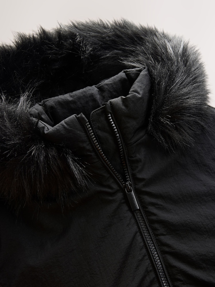 Black Shower Resistant Puffball Hem Padded Coat (3-16yrs) - Image 6 of 6