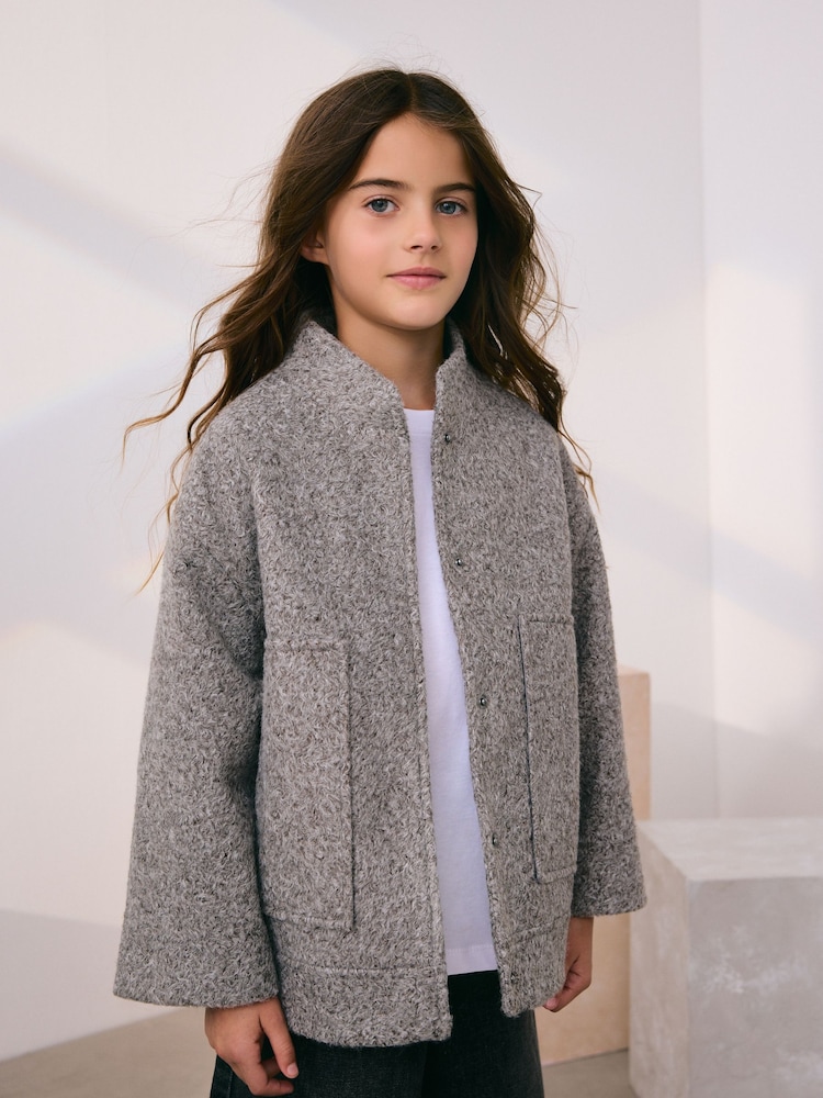 Grey Short Bomber Jacket With Wool (3-16yrs) - Image 1 of 4