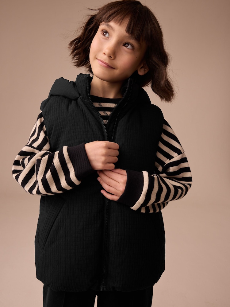 Black Textured Hooded Gilet (3-16yrs) - Image 1 of 10