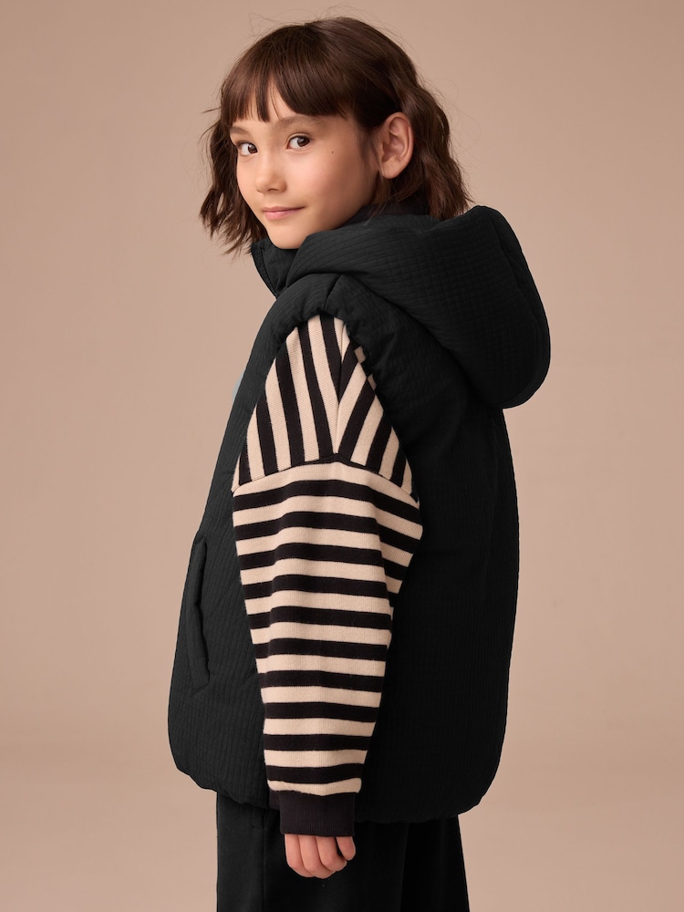 Black Textured Hooded Gilet (3-16yrs) - Image 2 of 10