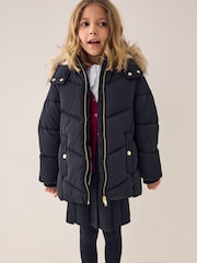 Black - Shower Resistant Faux Fur Trim Padded Coat (3-16yrs) - Image 1 of 5