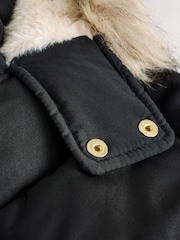 Black Shower Resistant Faux Fur Trim Padded Coat (3-16yrs) - Image 11 of 12