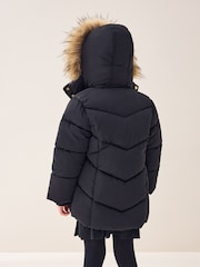 Black - Shower Resistant Faux Fur Trim Padded Coat (3-16yrs) - Image 4 of 5