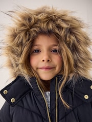 Black - Shower Resistant Faux Fur Trim Padded Coat (3-16yrs) - Image 5 of 5