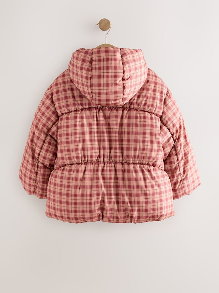 Tan/Red Shower Resistant Check Padded Coat (3-16yrs) - Image 2 of 5 Tan/Red Shower Resistant Check Padded Coat (3-16yrs) - Image 2 of 5