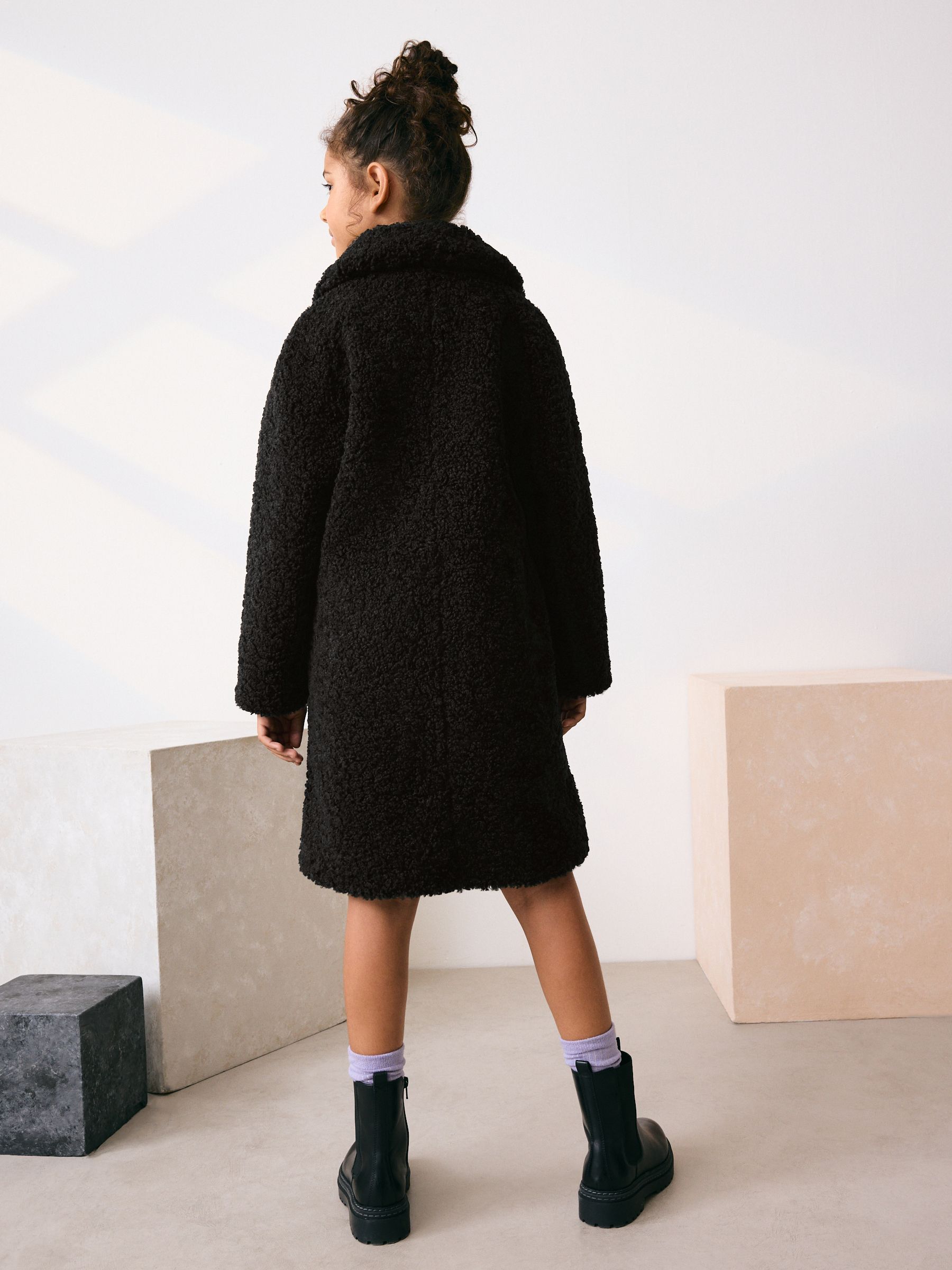 Buy Black Longline Teddy Borg Fleece Coat (3-16yrs) from Next USA