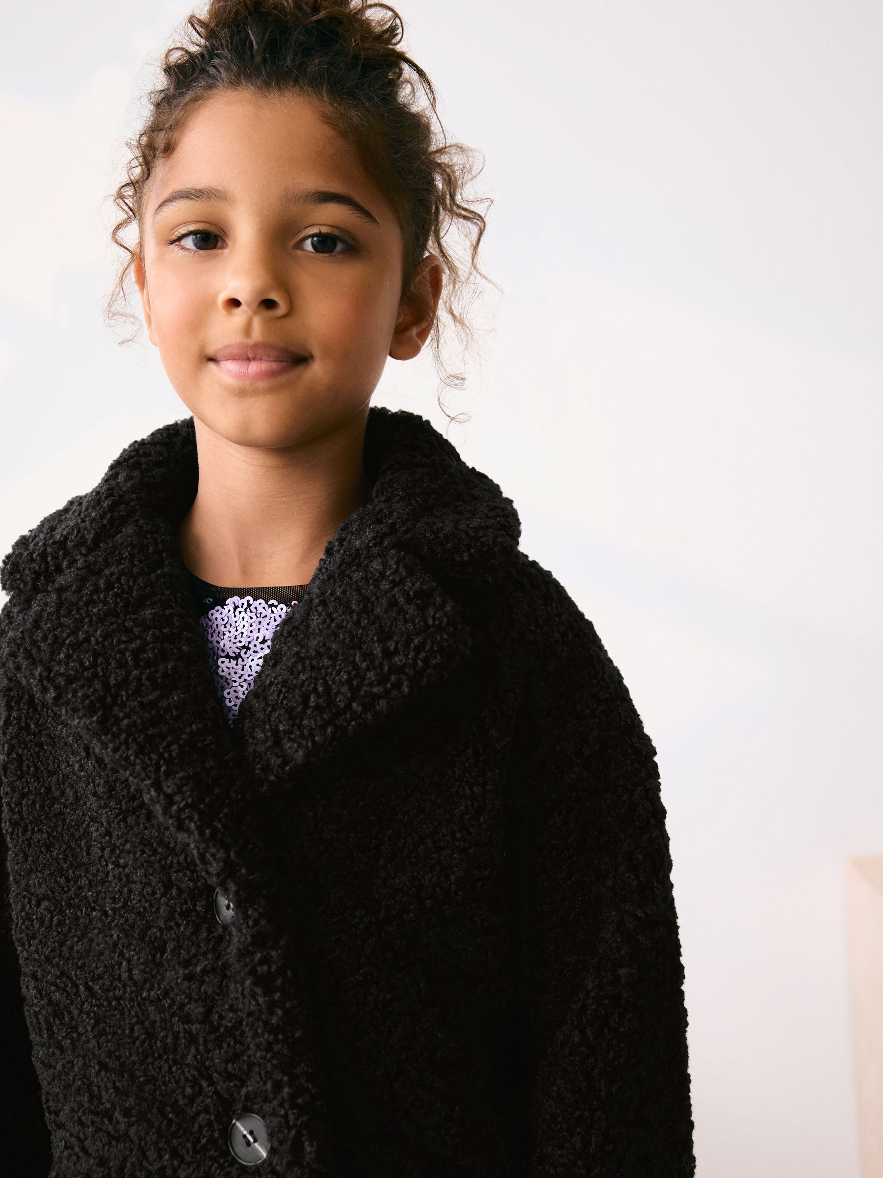 Buy Black Longline Teddy Borg Fleece Coat (3-16yrs) from Next USA