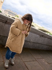 Tan Brown Shower Resistant Borg Collar Padded Coat (3-16yrs) - Image 11 of 11