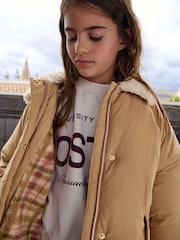 Tan Brown Shower Resistant Borg Collar Padded Coat (3-16yrs) - Image 9 of 11