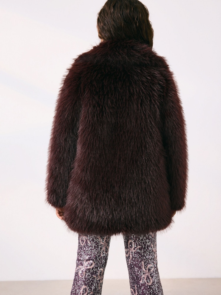 Chocolate Brown Faux Fur Coat (3-16yrs) - Image 2 of 8 Chocolate Brown Faux Fur Coat (3-16yrs) - Image 2 of 8