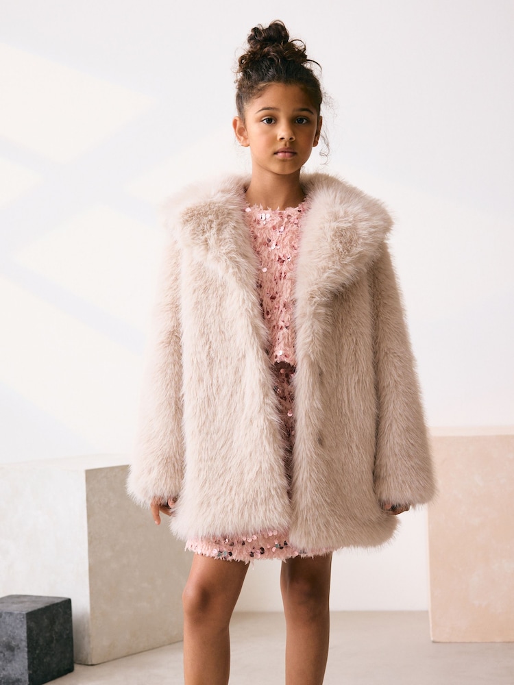 Cream Faux Fur Coat (3-16yrs) - Image 1 of 9 Cream Faux Fur Coat (3-16yrs) - Image 1 of 9
