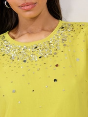 Lipsy Yellow Sequin Detail Printed T-Shirt - Image 3 of 4