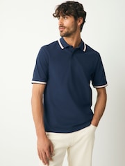 Navy Ottoman Regular Fit Short Sleeve Tipped Polo Shirt - Image 1 of 6