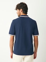Navy Ottoman Regular Fit Short Sleeve Tipped Polo Shirt - Image 2 of 6