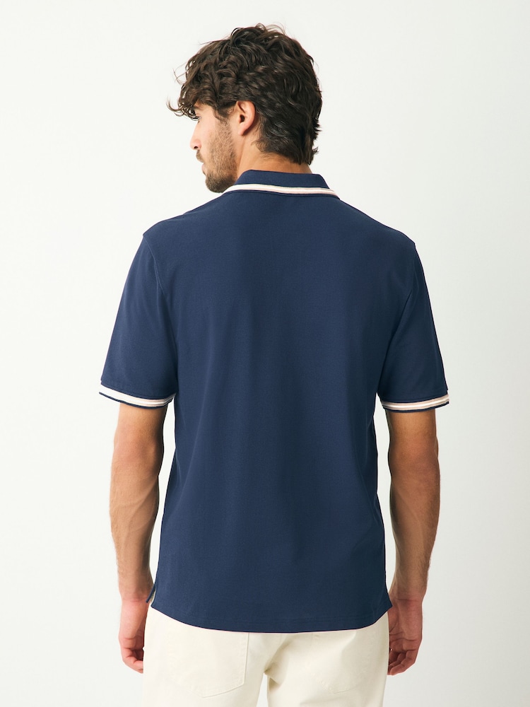 Navy Ottoman Regular Fit Short Sleeve Tipped Polo Shirt - Image 2 of 6