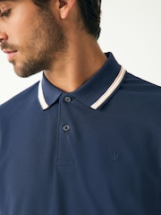 Navy Ottoman Regular Fit Short Sleeve Tipped Polo Shirt - Image 3 of 6