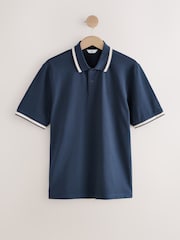 Navy Ottoman Regular Fit Short Sleeve Tipped Polo Shirt - Image 4 of 6