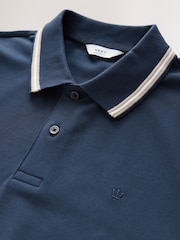 Navy Ottoman Regular Fit Short Sleeve Tipped Polo Shirt - Image 5 of 6