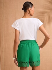 Love & Roses Green Crochet Trim Drawstring Shorts - Image 4 of 4