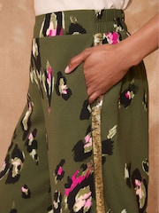 Love & Roses Khaki Green Animal Print Sequin Trim Trousers - Image 2 of 4